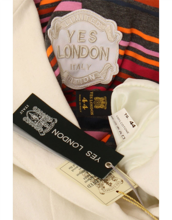 Yes London Damen-Blazerjacke mit 2 Knöpfen, Größe IT 44, mittelweiße Baumwolle