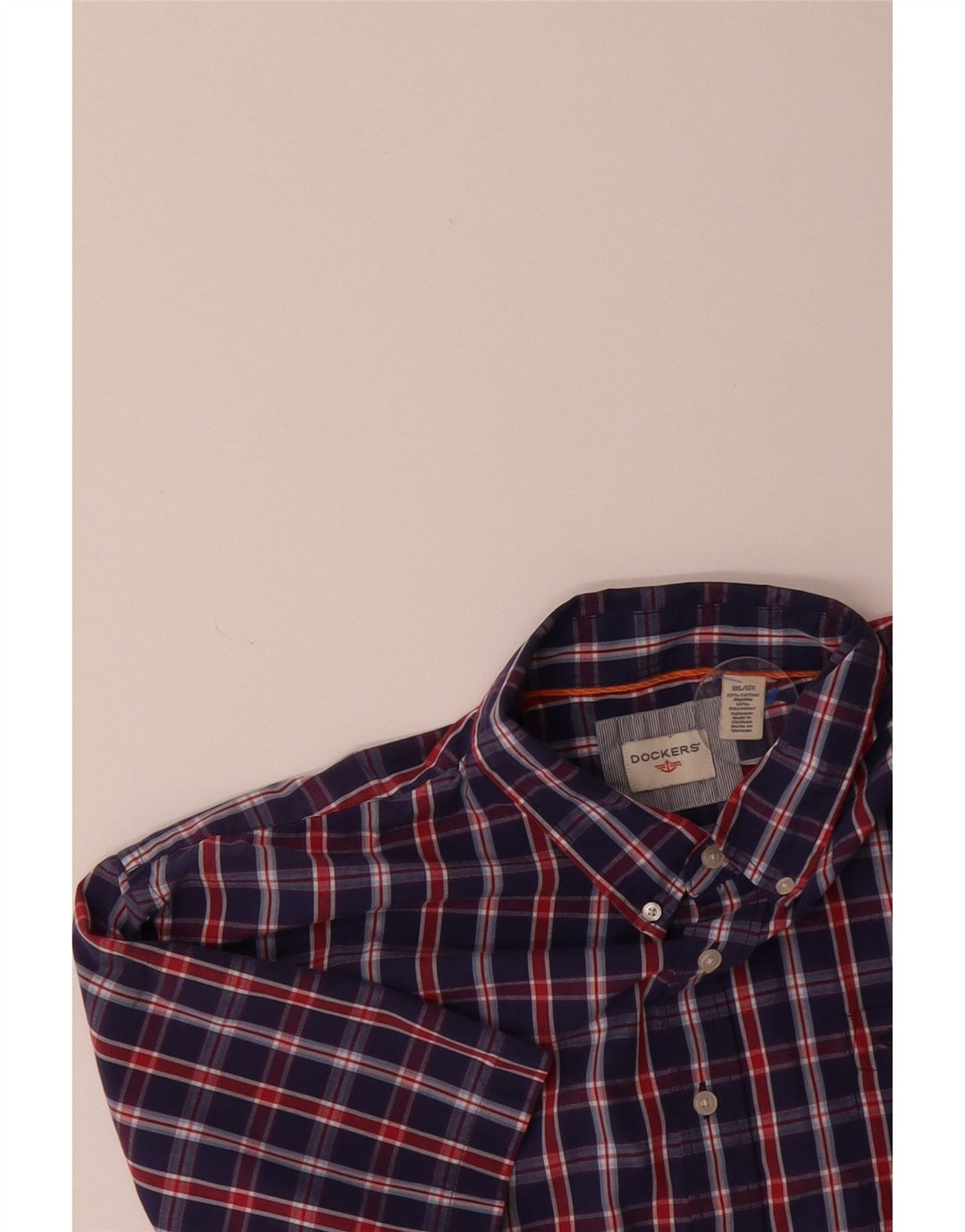 DOCKERS Mens Short Sleeve Shirt 2XL Navy Blue Check Cotton Vintage Dockers and Second-Hand Dockers from Messina Hembry 