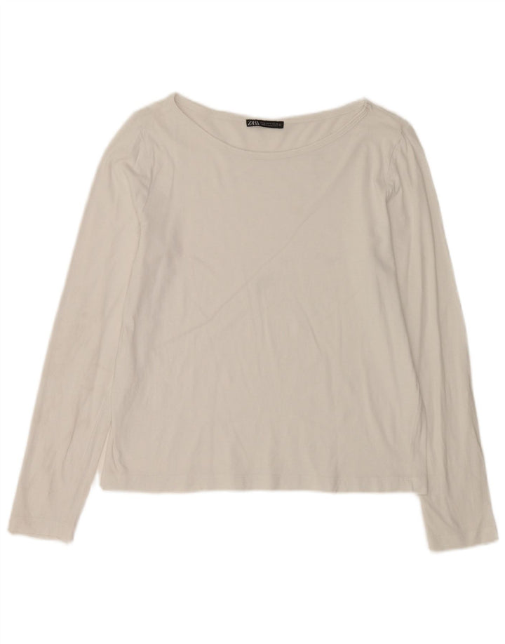 Zara Damen Top Langarm UK 14 Mittelweiß