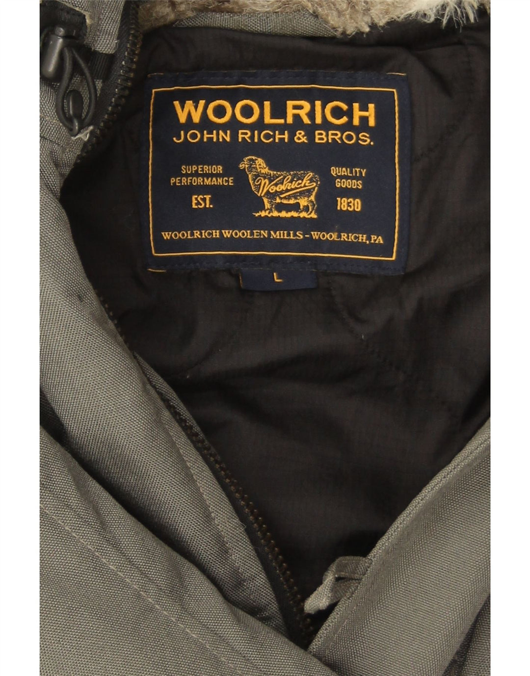Woolrich Herren-Windbreakerjacke mit Kapuze, UK 40, Größe L, Grau