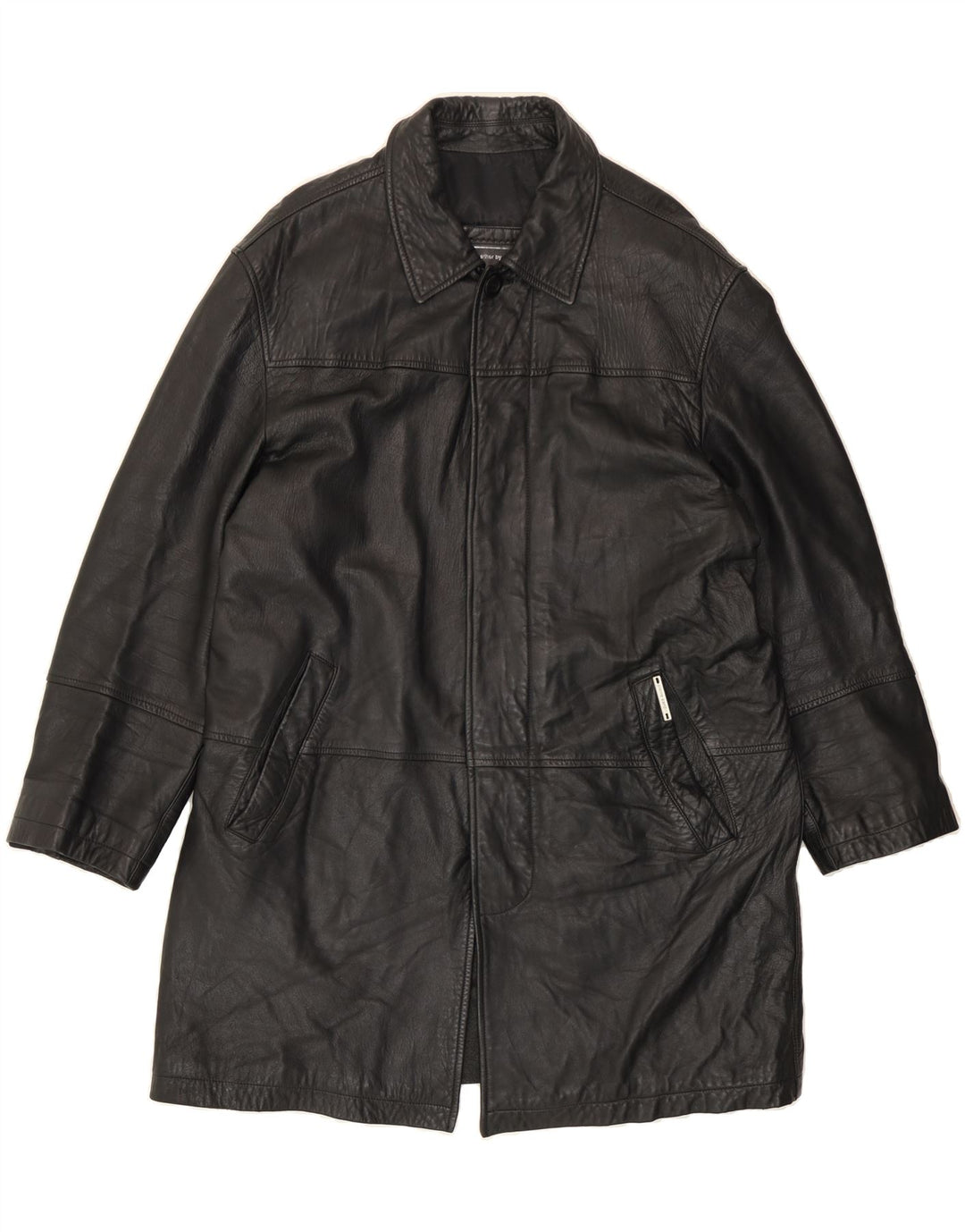PIERRE CARDIN Mens Leather Coat IT 50 Large Black Leather Vintage Pierre Cardin and Second-Hand Pierre Cardin from Messina Hembry 