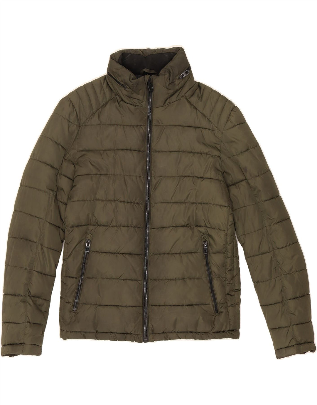 ZARA Mens Padded Jacket UK 36 Small Khaki Nylon Vintage Zara and Second-Hand Zara from Messina Hembry 