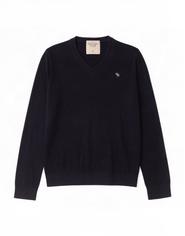 Abercrombie & Fitch Herren-Pullover mit V-Ausschnitt aus mittelblauer Baumwolle