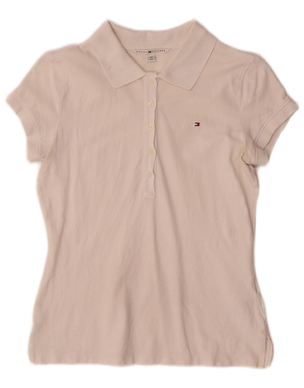Tommy Hilfiger Damen Poloshirt UK 10 Small Weiße Baumwolle
