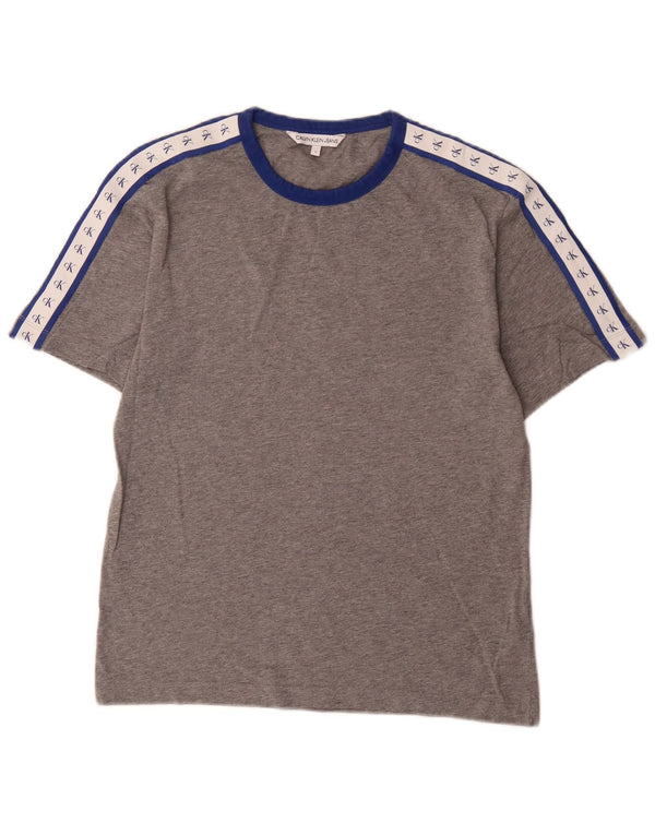 Calvin Klein Jeans Mens Graphic T-Shirt Top Small Grey Colourblock Cotton