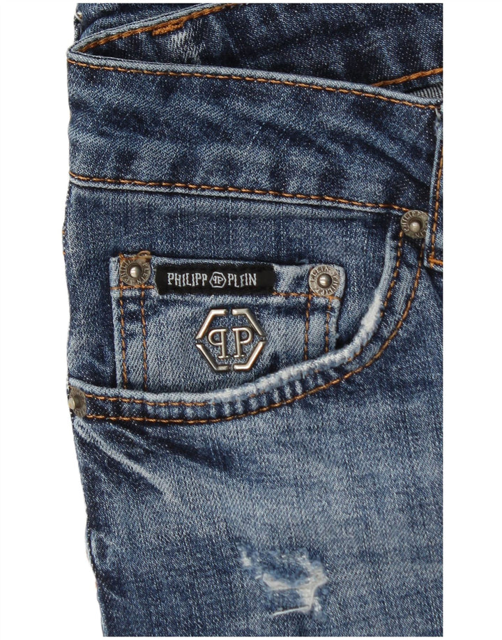 PHILIPP PLEIN Damen Distressed Straight Slim Jeans W28 L30 Blaue Baumwolle