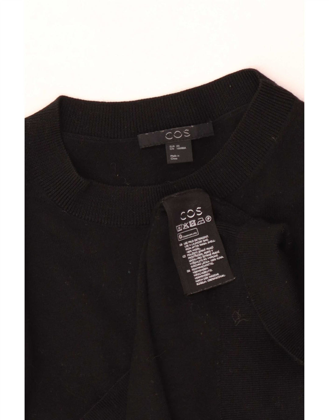 Cos Damen-Pullover mit Rundhalsausschnitt, Gr. 6, XS, schwarze Wolle