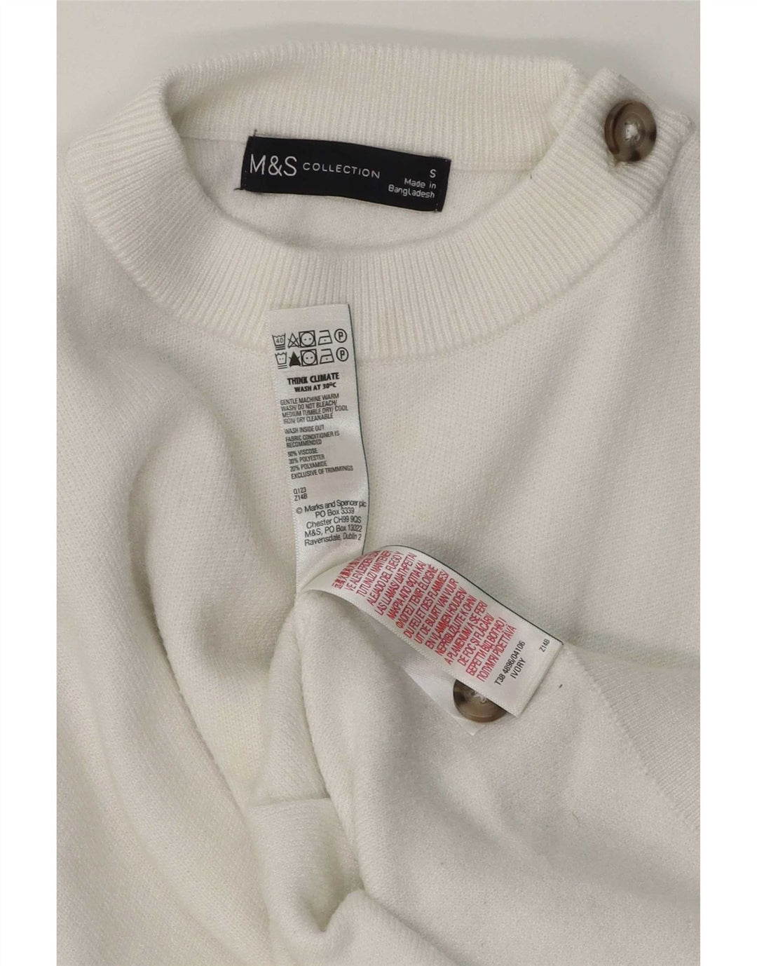 Marks & Spencer Damen-Pullover mit Rundhalsausschnitt, Gr. 10, Größe S, weiße Viskose