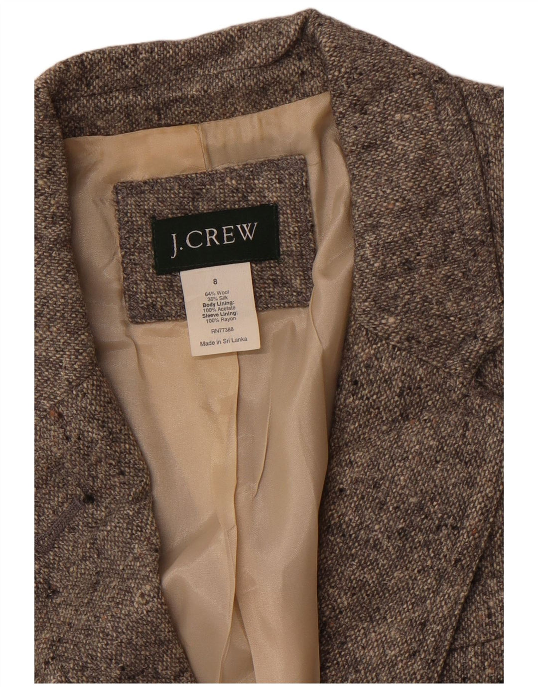 J. CREW Damen-Blazerjacke mit 2 Knöpfen, US 8, mittelgrau gesprenkelte Wolle