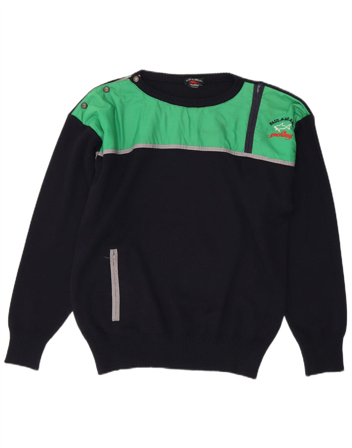 Paul & Shark Herren-Pullover mit Reißverschluss am Hals, mittlere marineblaue Schurwolle