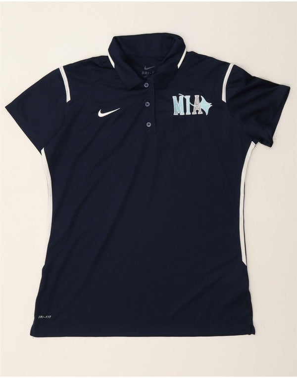 Nike Damen Dri Fit Graphic Poloshirt UK 16 Large Marineblau Farbblock