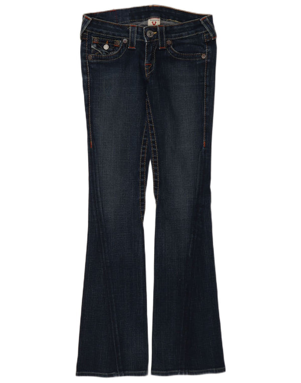 True Religion Damen-Jeans mit niedriger Taille, ausgestellt, W25, L31, blaue Baumwolle