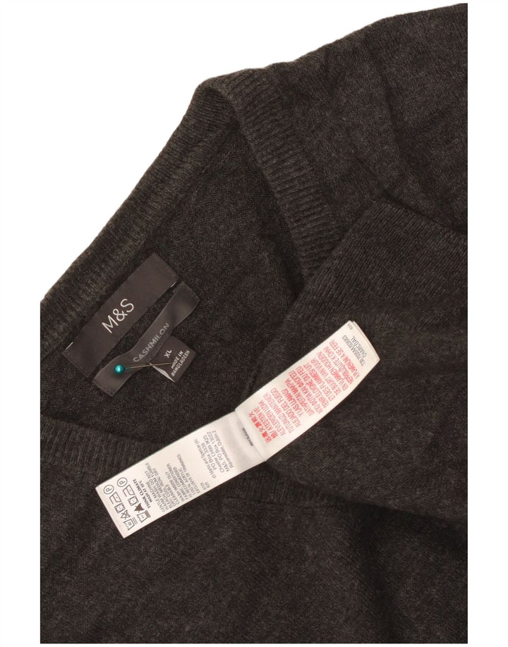 Marks & Spencer Herren-Pullover mit V-Ausschnitt, XL, graues Acryl