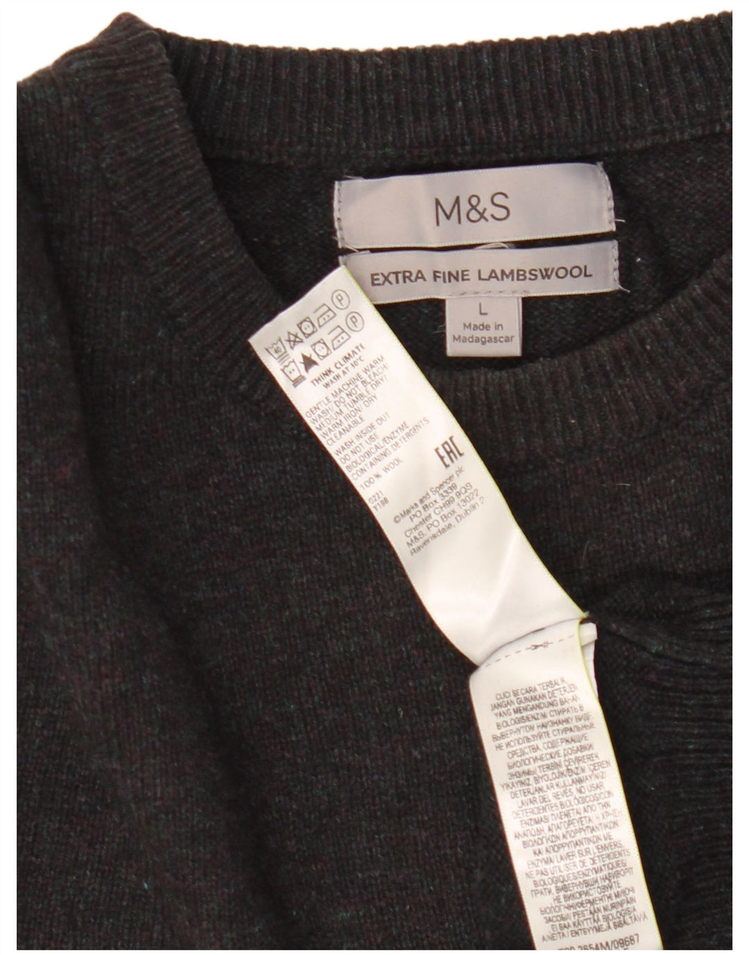 Marks & Spencer Herren-Pullover mit Rundhalsausschnitt, Größe L, schwarze Wolle