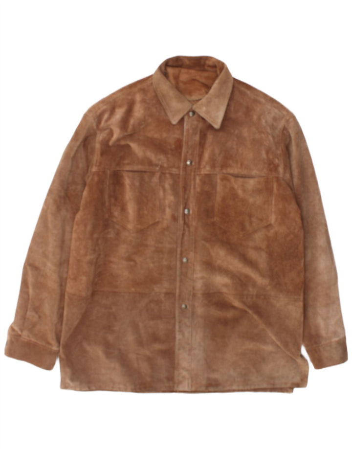 Vintage Herren Overshirt Wildlederhemd IT 52 Großes braunes Leder