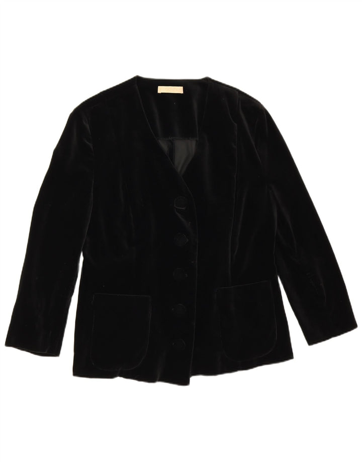 Vintage Damen 3/4 Ärmel 5 Knopf Blazer Jacke UK 14 Medium Schwarz