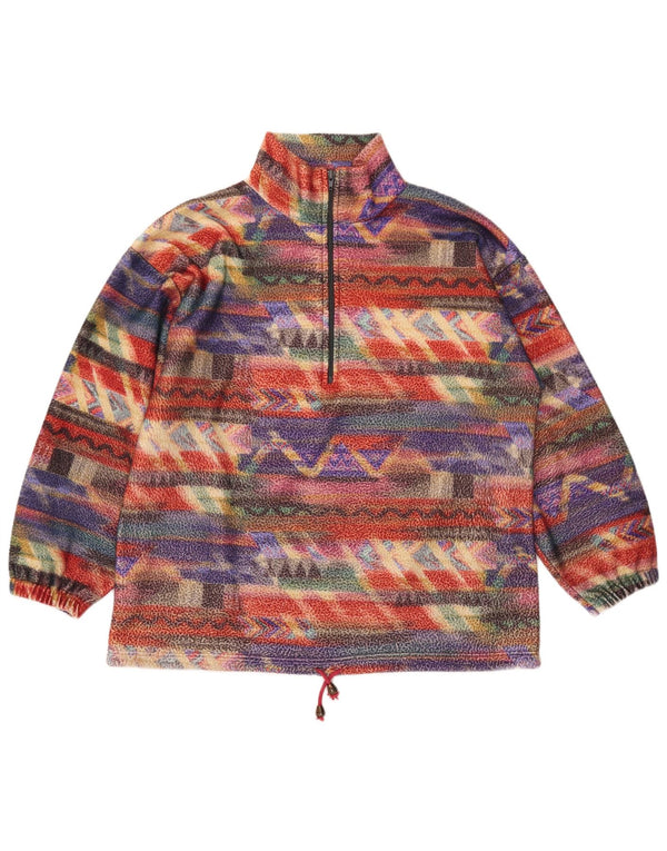 VINTAGE Damen Übergroßer Fleecepullover UK 14 Medium Mehrfarbig