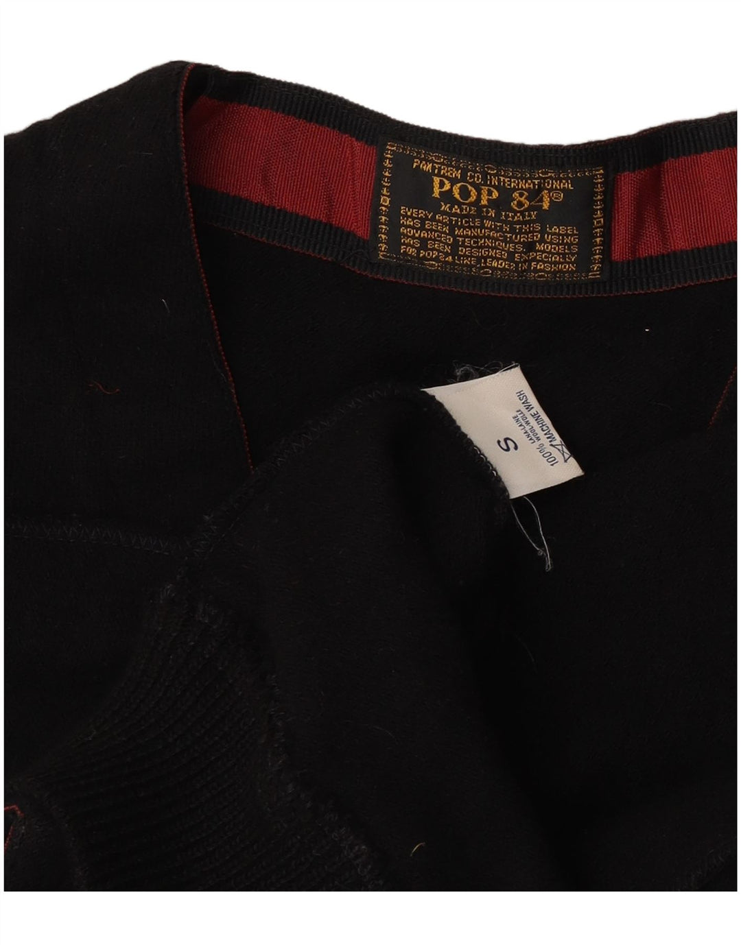 POP 84 Herren-Cardigan, ärmellos, Größe S, schwarze Wolle
