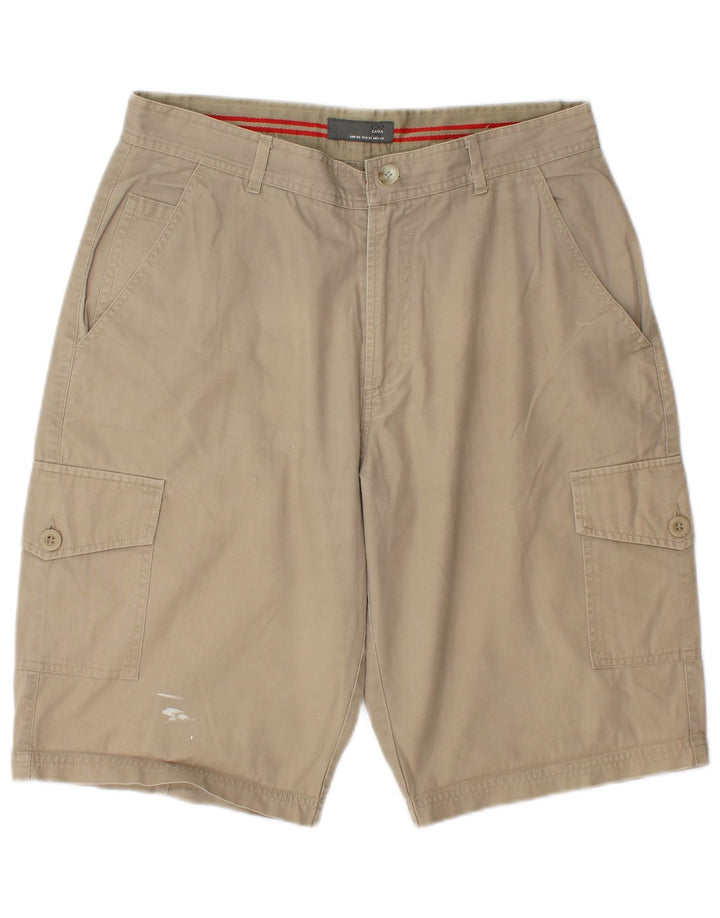 Zara Herren Cargoshorts EU 42 Large W32 Beige Baumwolle