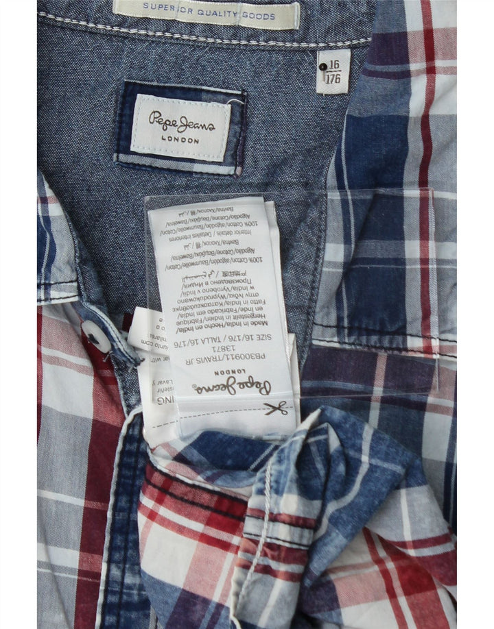 PEPE JEANS Boys Shirt 15-16 Years Blue Check Cotton Vintage PEPE Jeans and Second-Hand PEPE Jeans from Messina Hembry 