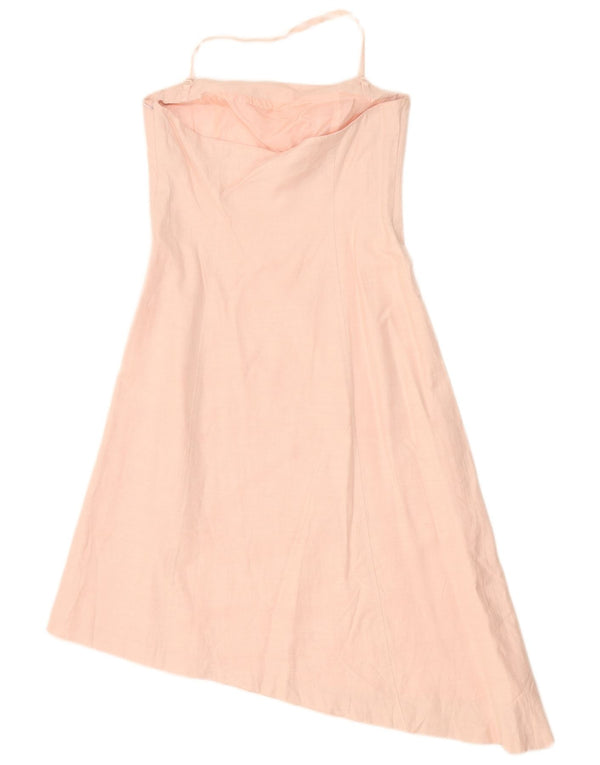Oasis Damen Asymmetrisches Neckholder-Kleid UK 12 Mittelrosa Viskose mit Blumenmuster