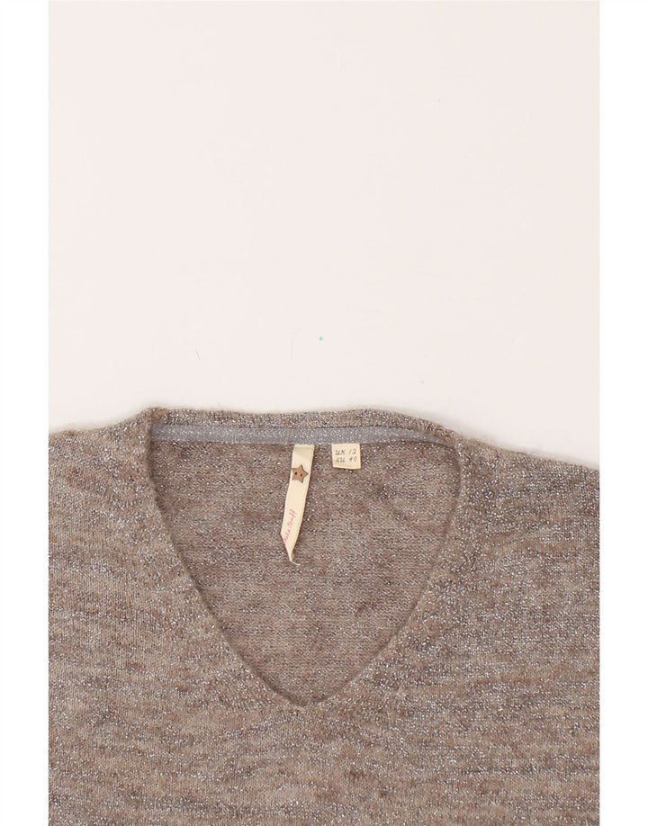 WHITE STUFF Womens V-Neck Jumper Sweater UK 12 Medium Grey Wool Vintage White Stuff and Second-Hand White Stuff from Messina Hembry 