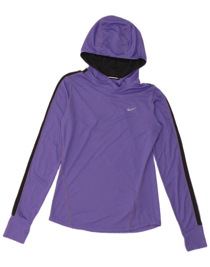 NIKE Damen Dri Fit Kapuzenoberteil Langarm UK 10 Small Lila Farbblock