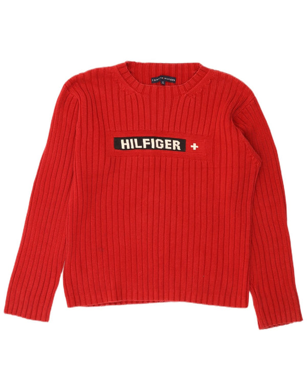 TOMMY HILFIGER Damen Pullover mit grafischem Rundhalsausschnitt, UK 14, Mittelrot