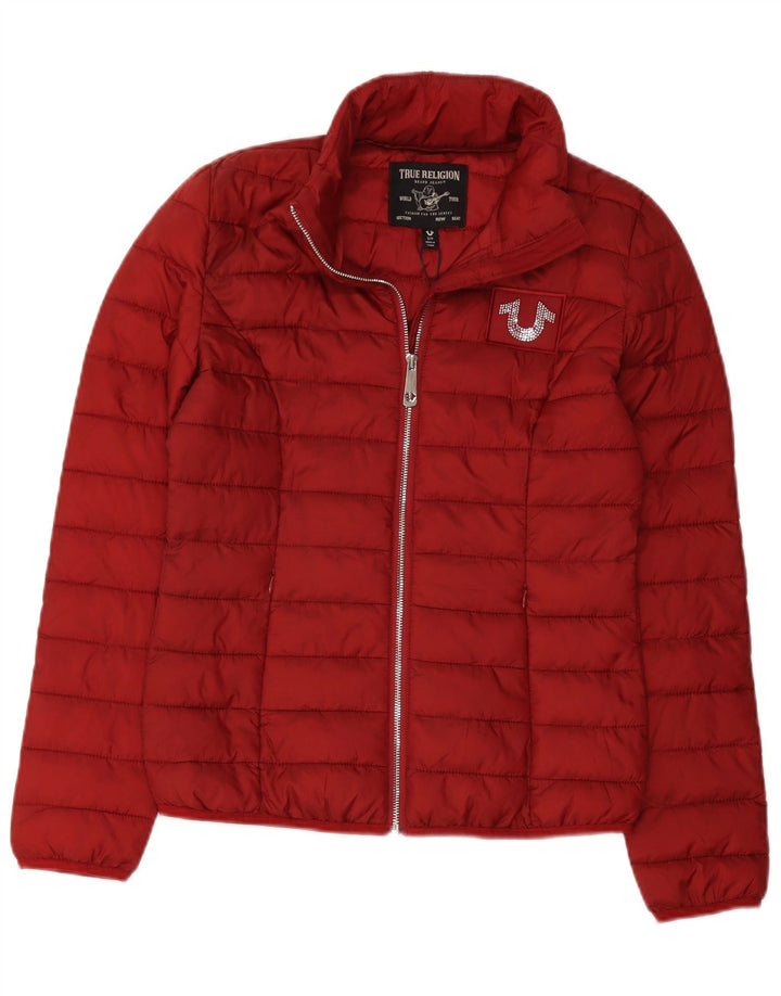 True Religion Damen Wattierte Jacke UK 10 Small Rot Polyester