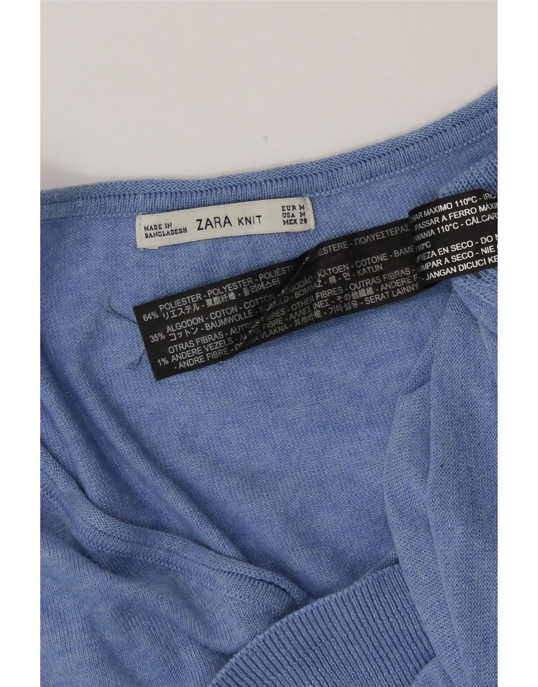Zara Damen-Pullover mit V-Ausschnitt, UK 14, Mittelblau, Polyester
