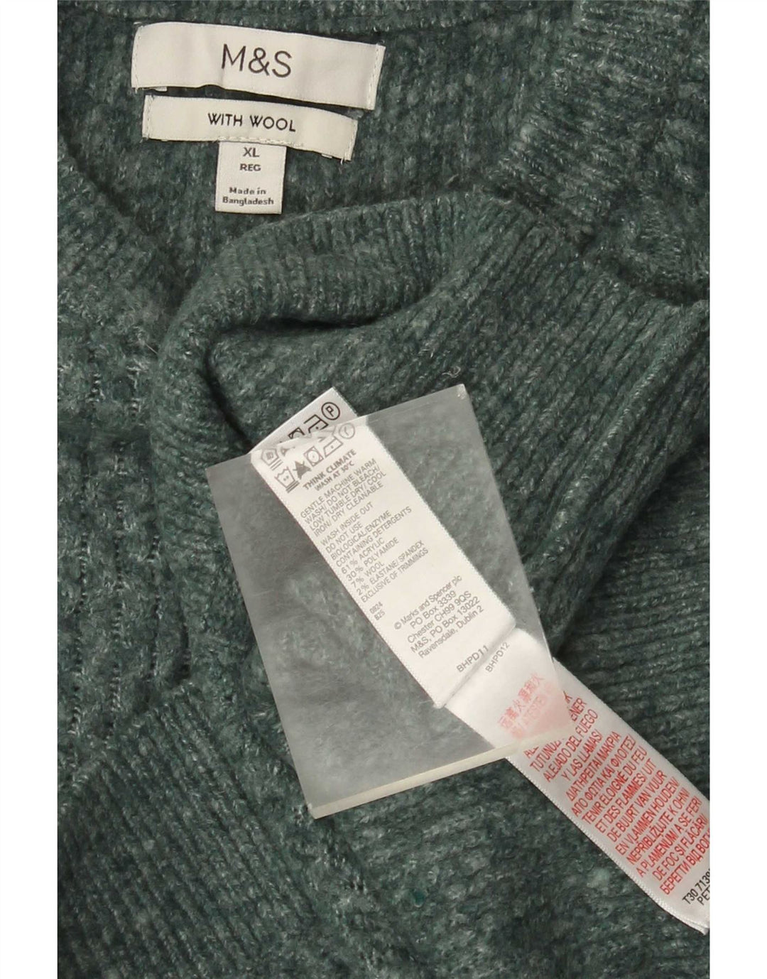 Marks & Spencer Herren-Pullover mit Rundhalsausschnitt, XL, grünes Acryl