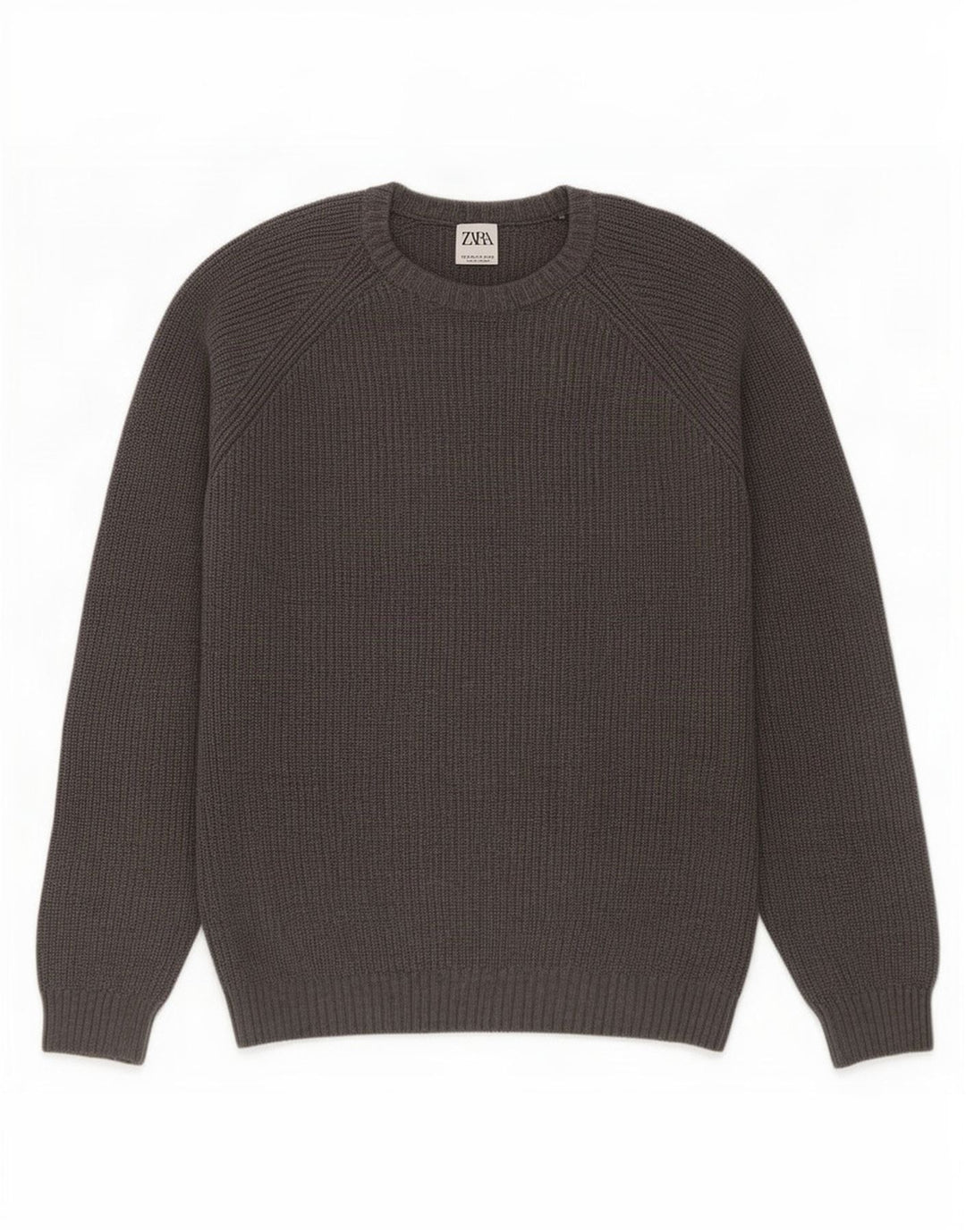 Zara Herren-Pullover mit Rundhalsausschnitt, mittelgraue Baumwolle