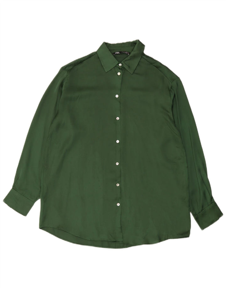 Zara Damen-Oversize-Hemd UK 10 Small Grün Polyester