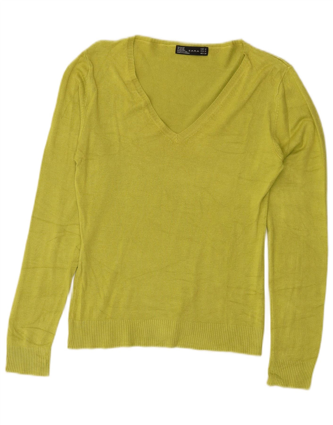 Zara Damen-Pullover mit V-Ausschnitt, UK 12, Mittelgrün, Viskose