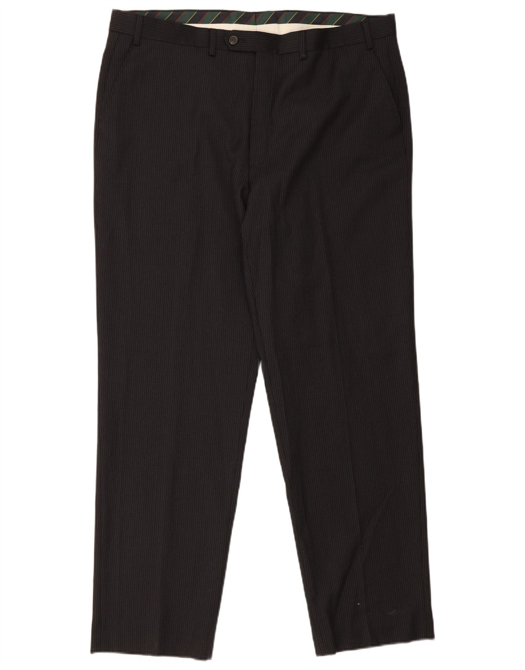 Chaps Herren-Anzughose, gerade, W40, L32, schwarze Nadelstreifenwolle
