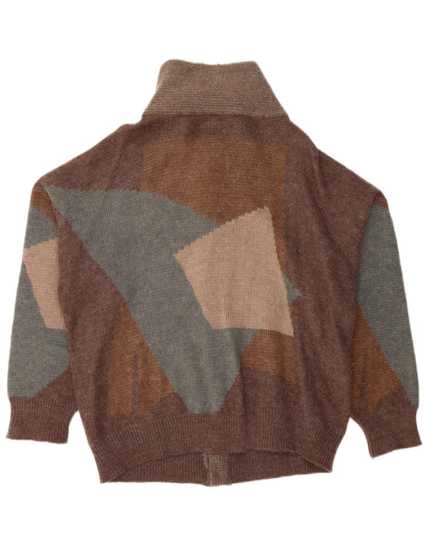 VINTAGE Damen Übergroßer Cardigan Pullover UK 18 XL Braun Patchwork