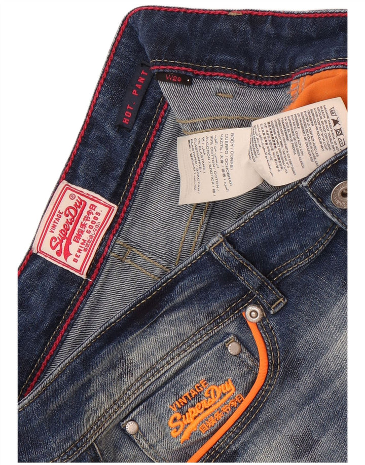 Superdry Damen Graphic Denim Hot Pants W28 Medium Navy Blue Geometrisch