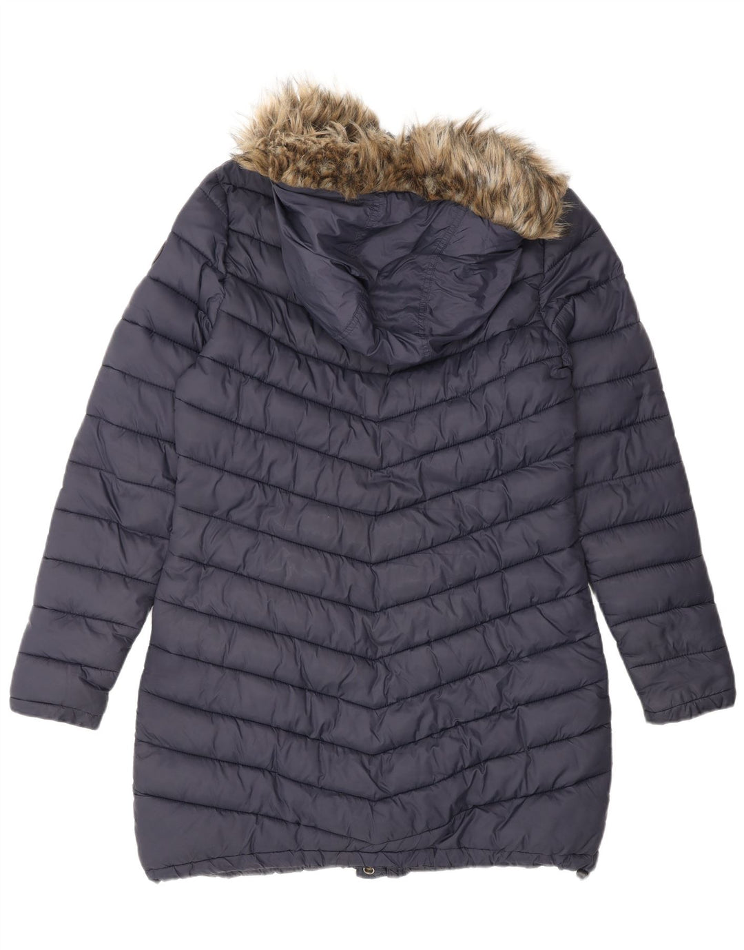 SUPERDRY Wattierter Damenmantel mit Kapuze, UK 14, mittelmarineblaues Nylon