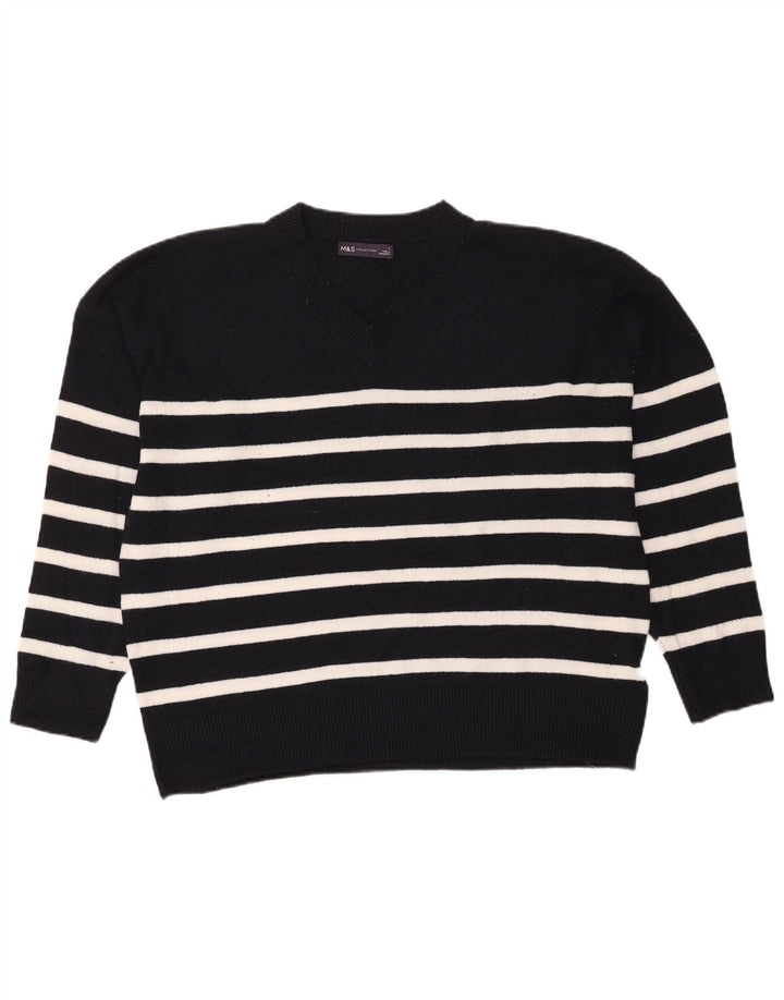 Marks & Spencer Damen-Pullover mit V-Ausschnitt, Gr. 40, Größe L, schwarz gestreift