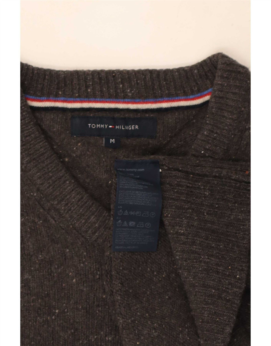 Tommy Hilfiger Herren-Pullover mit V-Ausschnitt, mittelgrau gefleckte Wolle