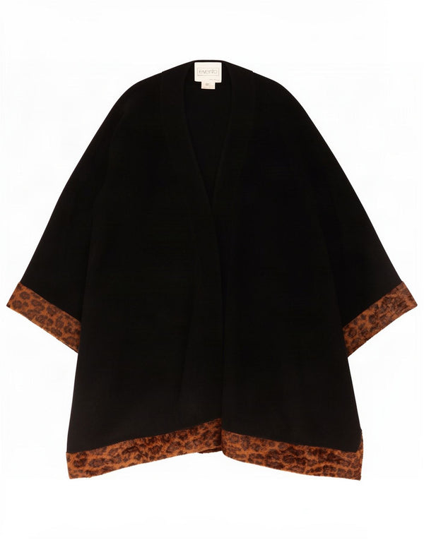 Vintage Womens Cape Coat IT 42 Medium Black Animal Print Wool