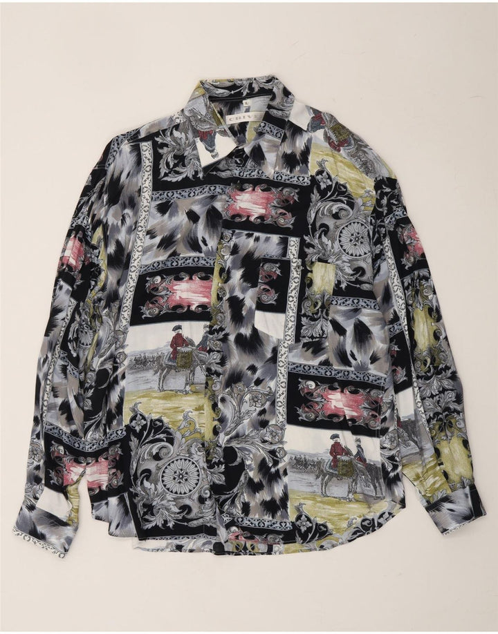 CRIVER Mens Abstract Pattern Shirt Large Grey Viscose