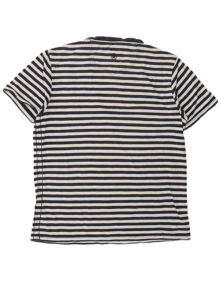 Fat Face Herren-T-Shirt-Oberteil aus mittelblauer Nadelstreifen-Baumwolle