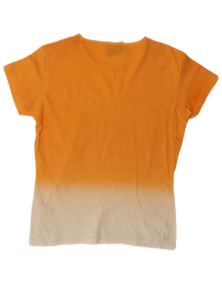 FENDI Damen T-Shirt Top IT 44 Medium Orange Colourblock Baumwolle