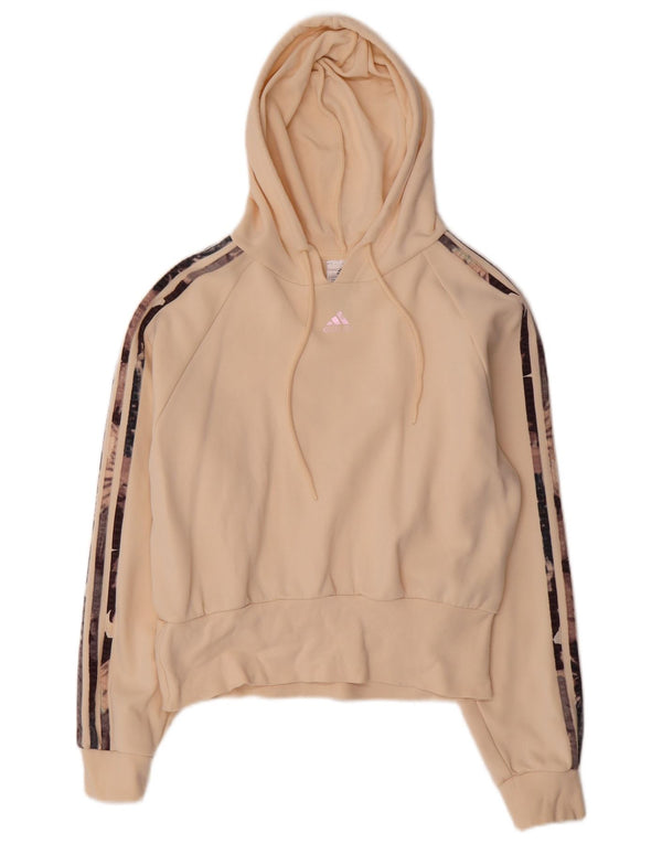 Adidas Damen Crop Oversized Hoodie Pullover UK 8/10 Small Beige Baumwolle