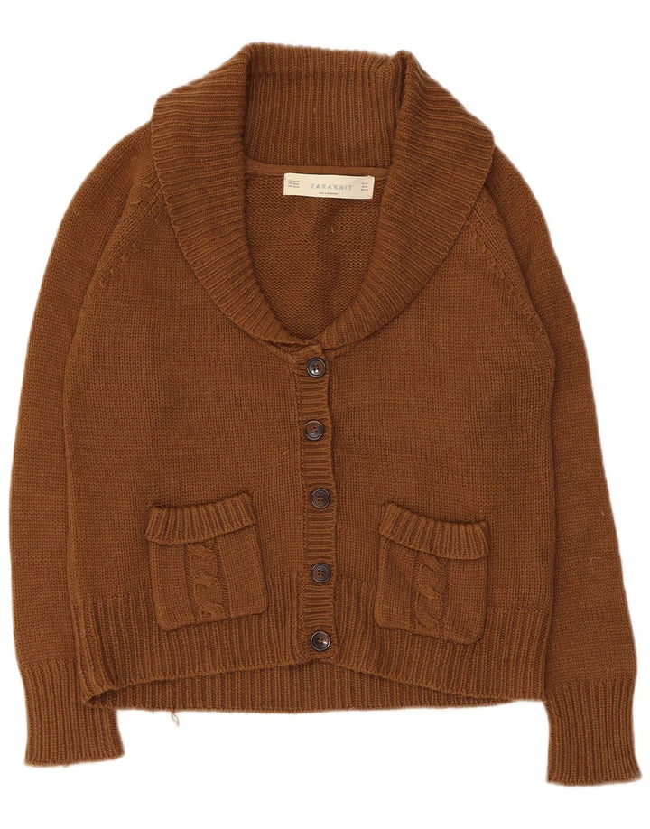Zara Damen Crop Cardigan Pullover UK 12 Mittelbraunes Acryl