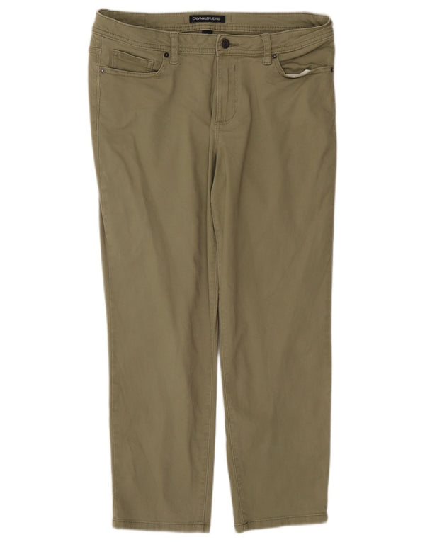 Calvin Klein Womens Slim Casual Trousers US 12 Large W34 L26 Khaki Cotton