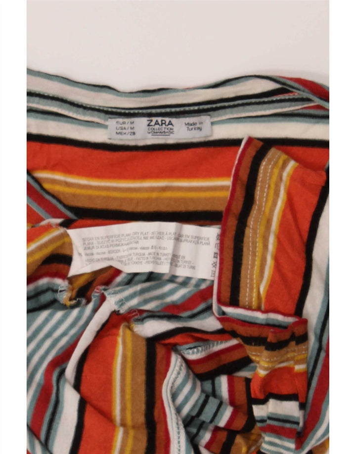 Zara Damen T-Shirt Top UK 12 Medium Mehrfarbig gestreift Viskose