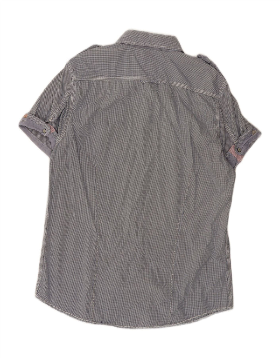 SCOTCH & SODA Herren-Kurzarm-Militärhemd, groß, blaues Gingham-Baumwolle