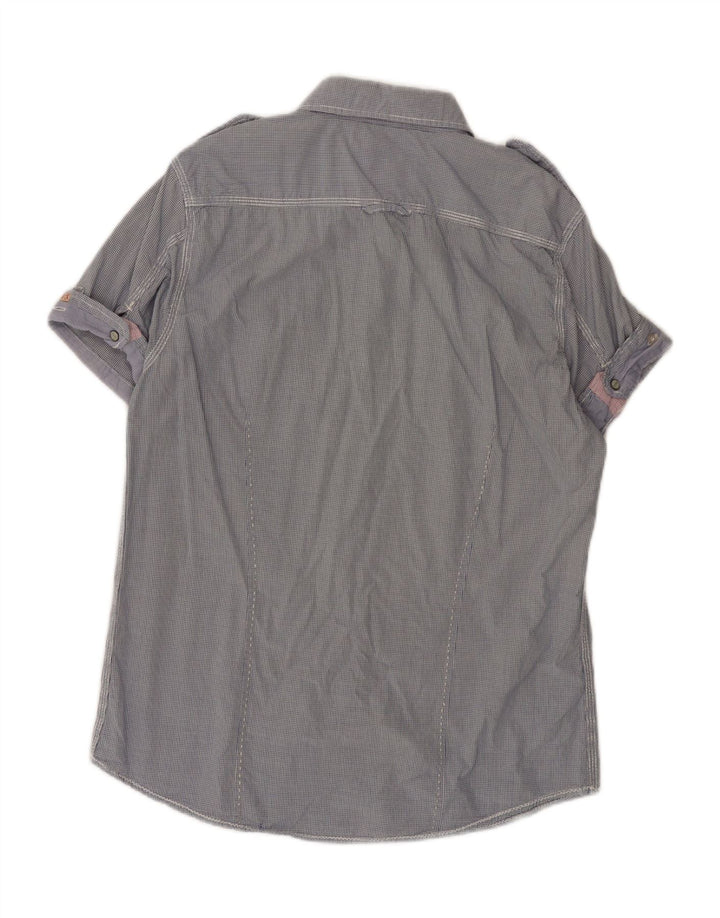 SCOTCH & SODA Herren-Kurzarm-Militärhemd, groß, blaues Gingham-Baumwolle